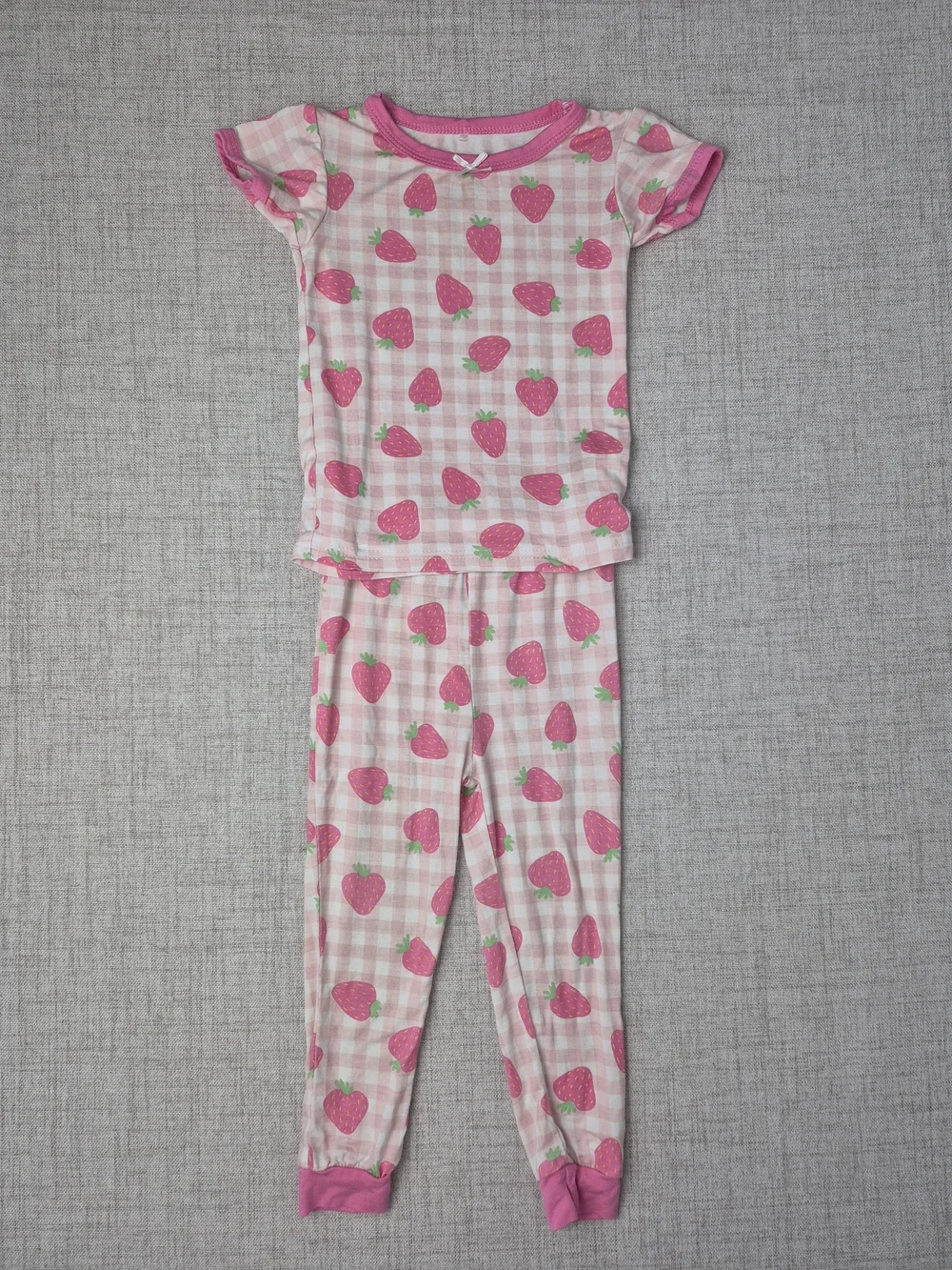 Bamboo Milkberry Toddler Girls Strawberry Gingham Plaid Pajama Set Size 24M Pink